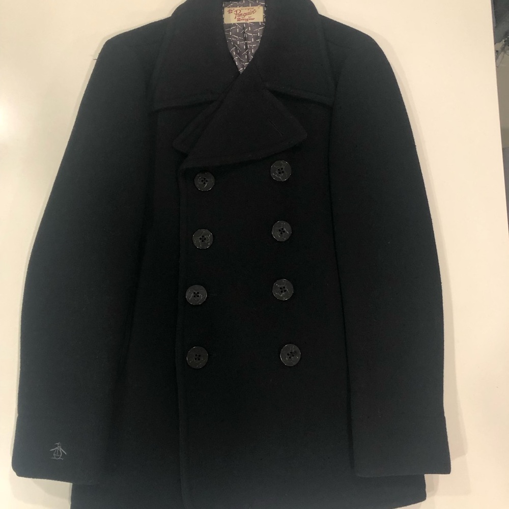Original Penguin Double-Breasted Black Peacoat